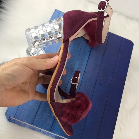 Burgundy Clear Chunky Heels Strapped - Picture 6 of 6